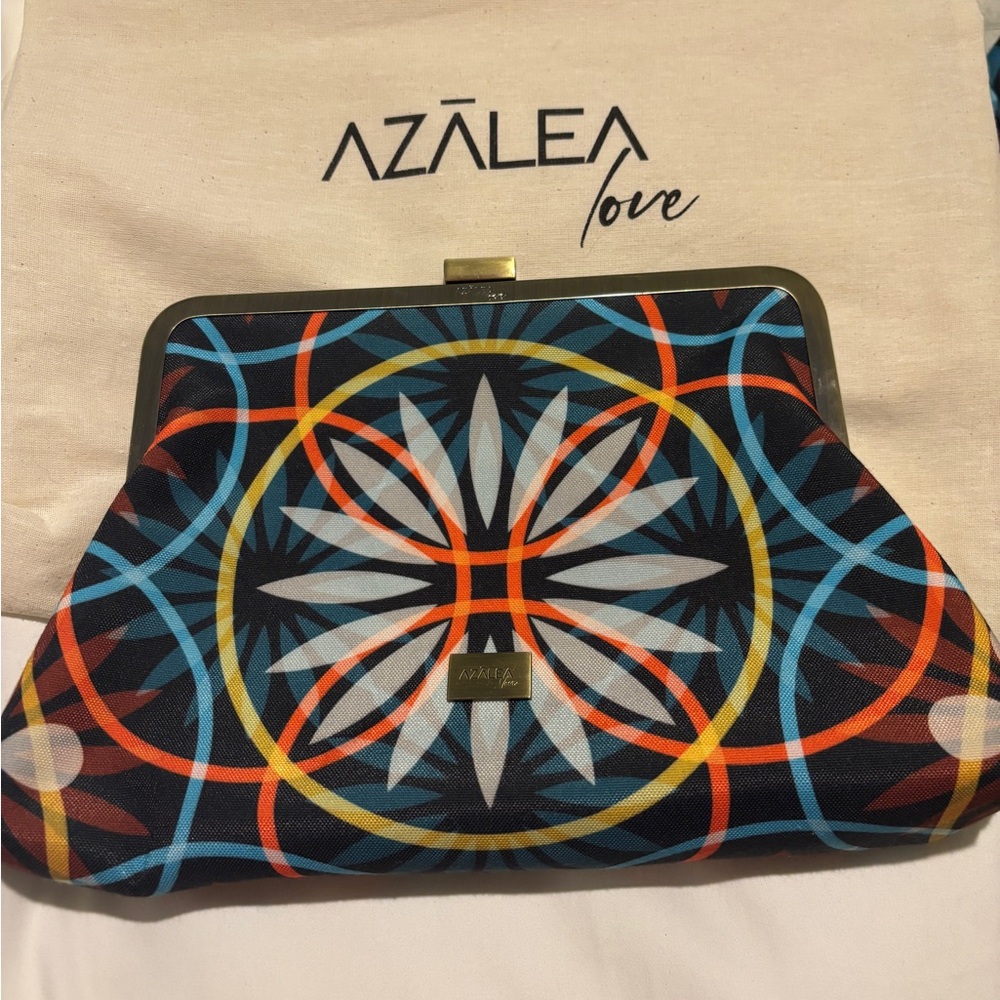 Multicolor Geometric Frame Clutch - Navy with Orange & Blue